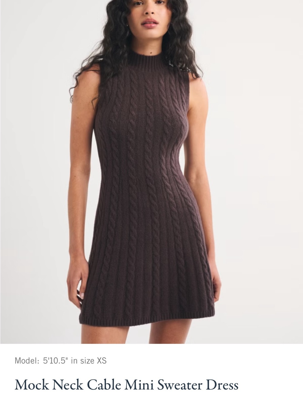 Abercrombie & Fitch Sleeveless Cable-Knit Mock Neck Mini Dress - Brown